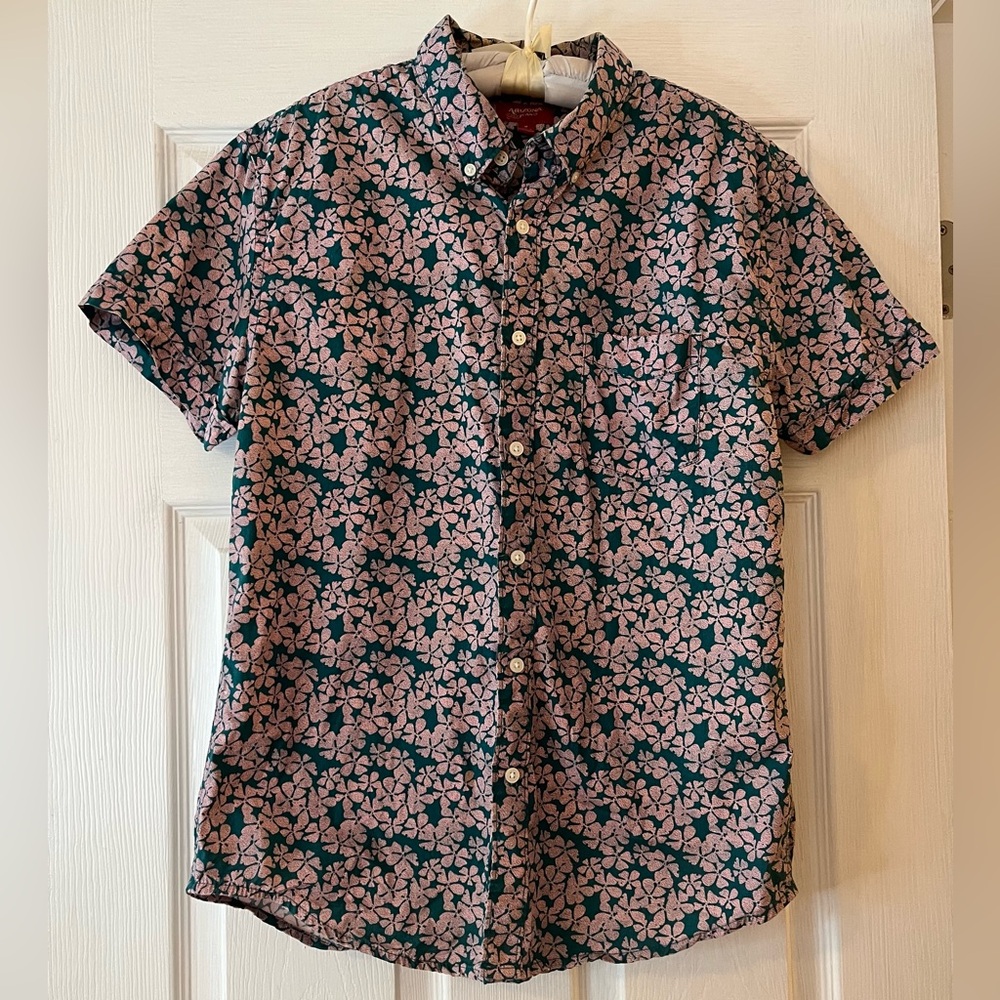 Arizona Jean Company Pink and Green Tropical Men's Shirt Y2K